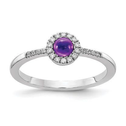 14k White Gold Diamond and Cabochon Amethyst Ring Size 7