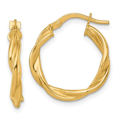 14k Yellow Gold Polished Twist Hoop Earrings Gift for Women