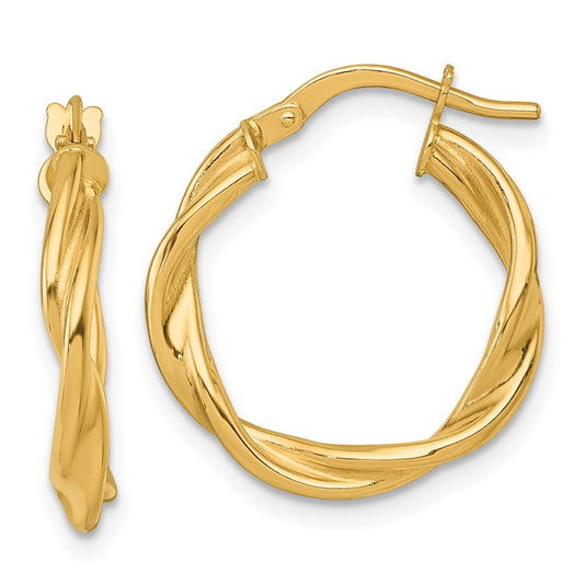 14k Yellow Gold Polished Twist Hoop Earrings Gift for Women