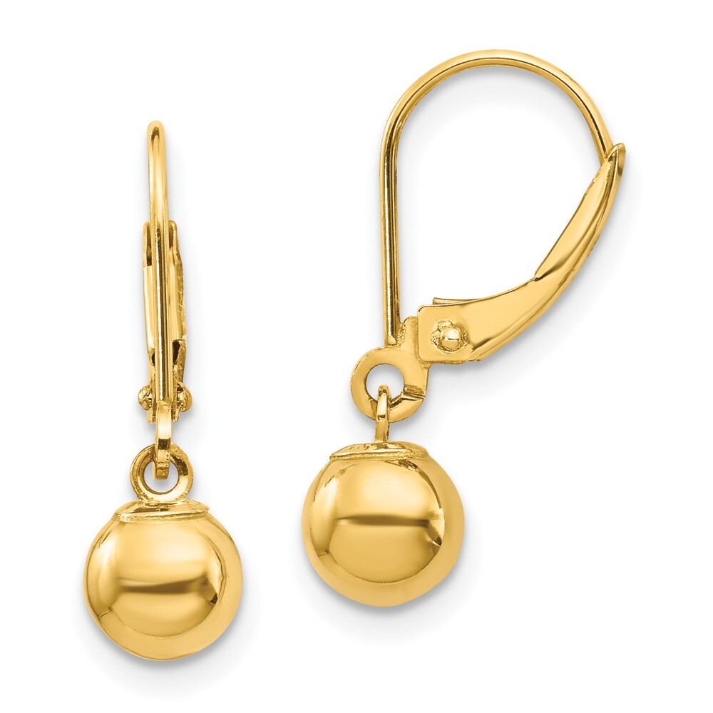 14k Yellow Gold Dangle 6mm Bead Dangle Earrings Leverback Gift for Women