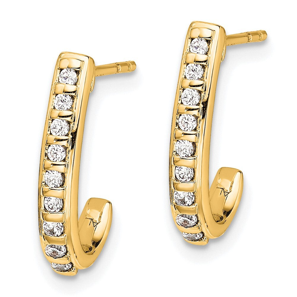 14k Yellow Gold Diamond J-Hoop Earrings