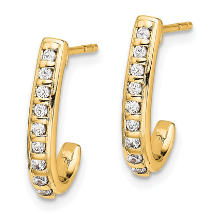 14k Yellow Gold Diamond J-Hoop Earrings