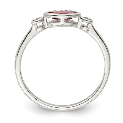 Sterling Silver Rhod-pltd Polished Pink Tourmaline/ White Topaz Ring Size 6