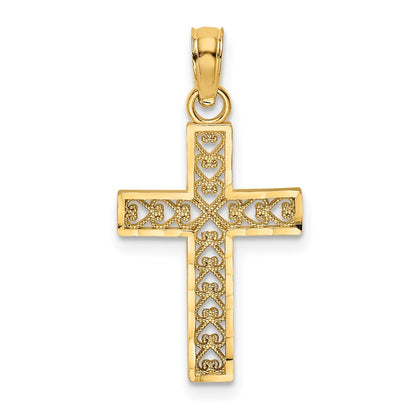 14k Yellow Gold Diamond-Cut Edge and Filigree Center Cross Charm