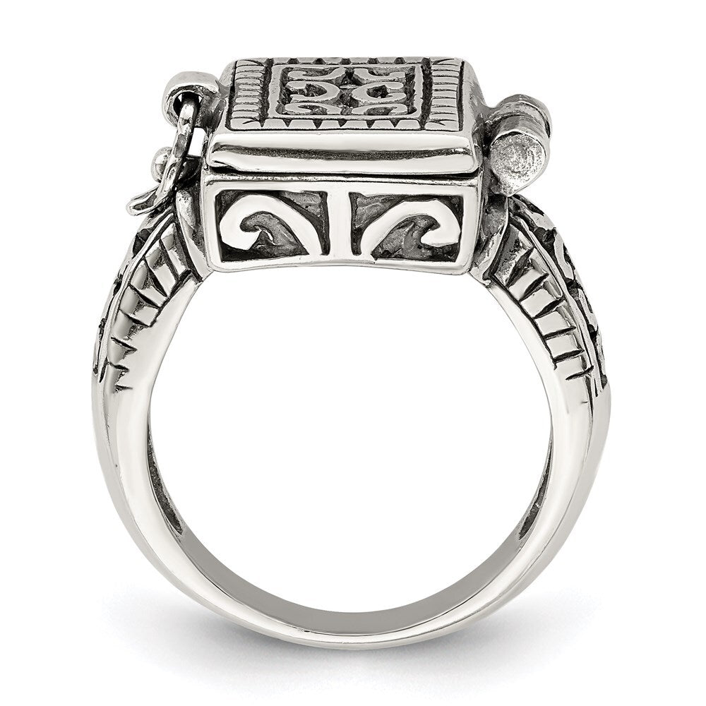 Sterling Silver Antiqued Rectangular Locket Ring Size 7