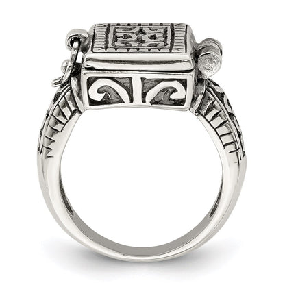 Sterling Silver Antiqued Rectangular Locket Ring Size 7