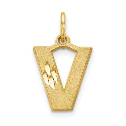 14k Yellow Gold Satin Diamond-cut Letter V Initial Charm Pendant for Women