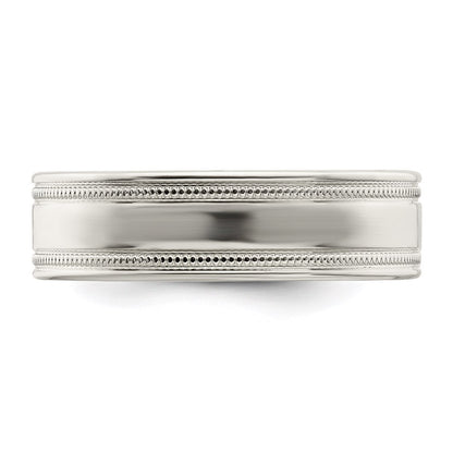 Sterling Silver 6mm Polished Flat Milgrain Grooved Edge Fancy Band Size 11