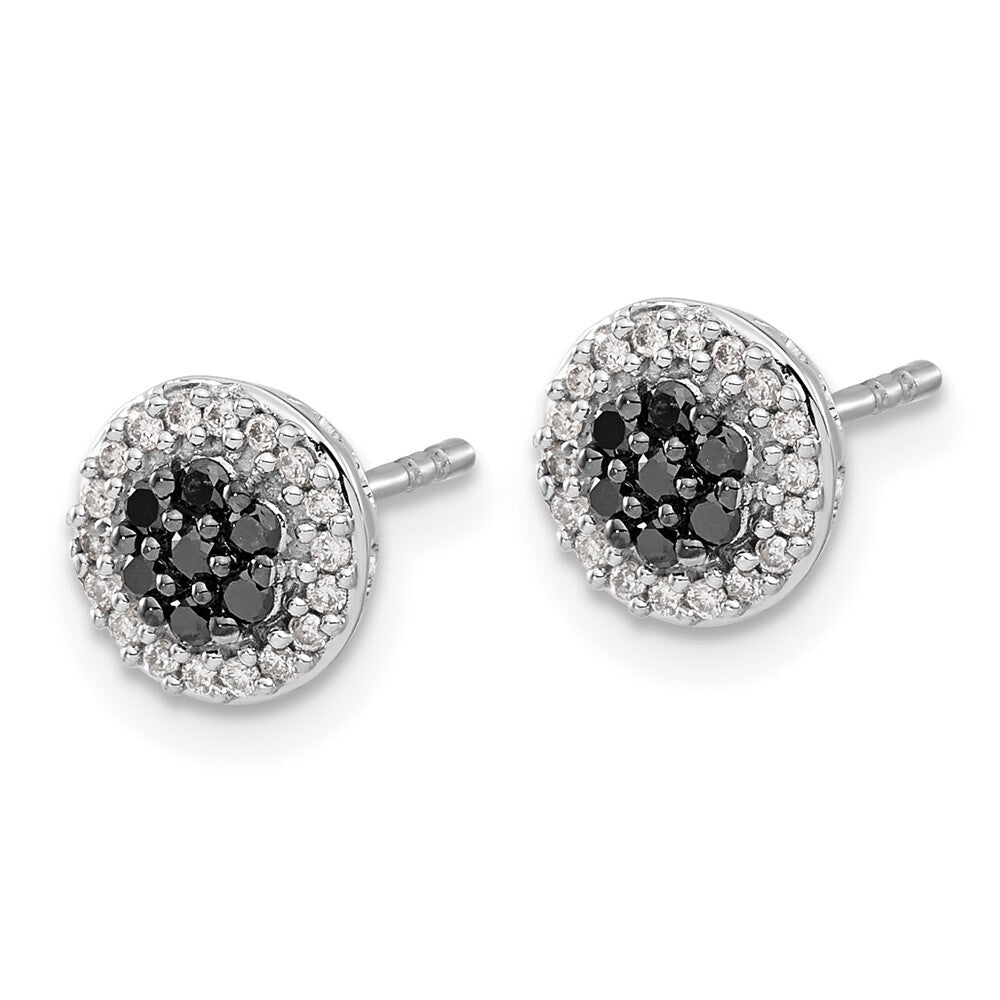 14k White Gold Black/White Diamond Cluster Stud Earrings