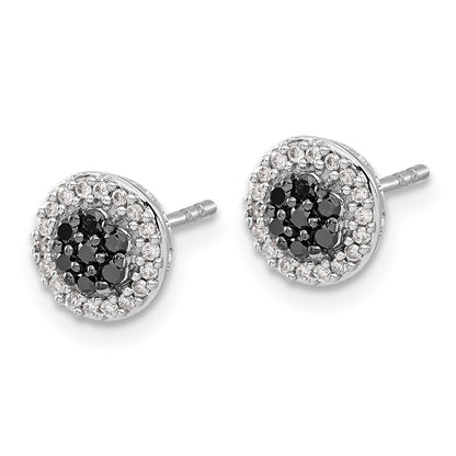 14k White Gold Black/White Diamond Cluster Stud Earrings