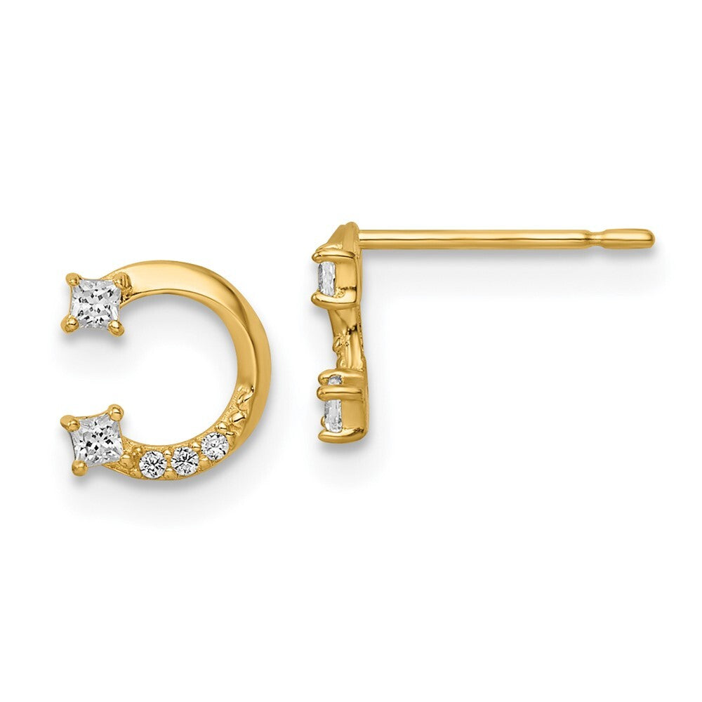14k Yellow Gold Cubic Zirconia Horseshoe Stud Earrings Gift for Women