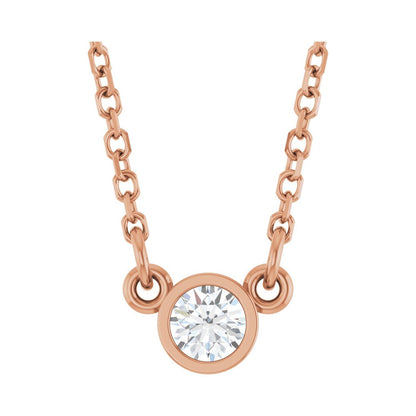 14k Rose Gold 1/10 CT Natural Diamond Solitaire Pendant Necklace 18"