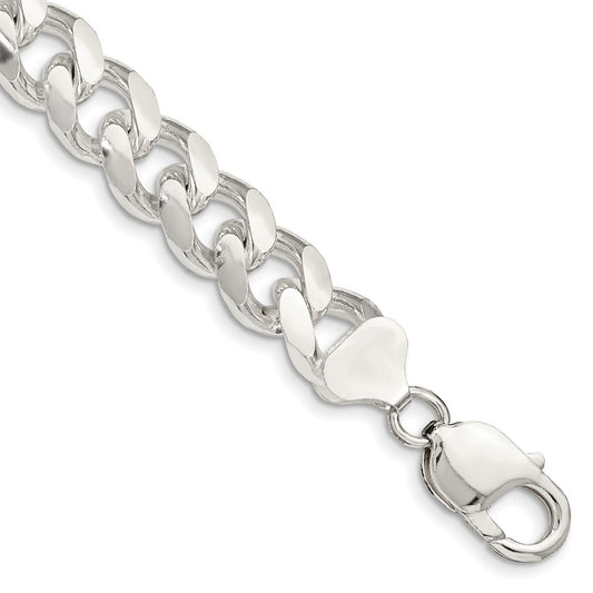 Sterling Silver 10.5mm Domed w/ Side Diamond-Cut Curb Chain Bracelet