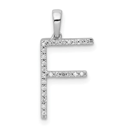 14k White Gold Diamond Letter F Initial Pendant