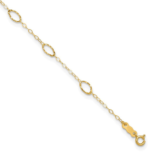 14k Yellow Gold Textured Oval Shapes 11" Anklet