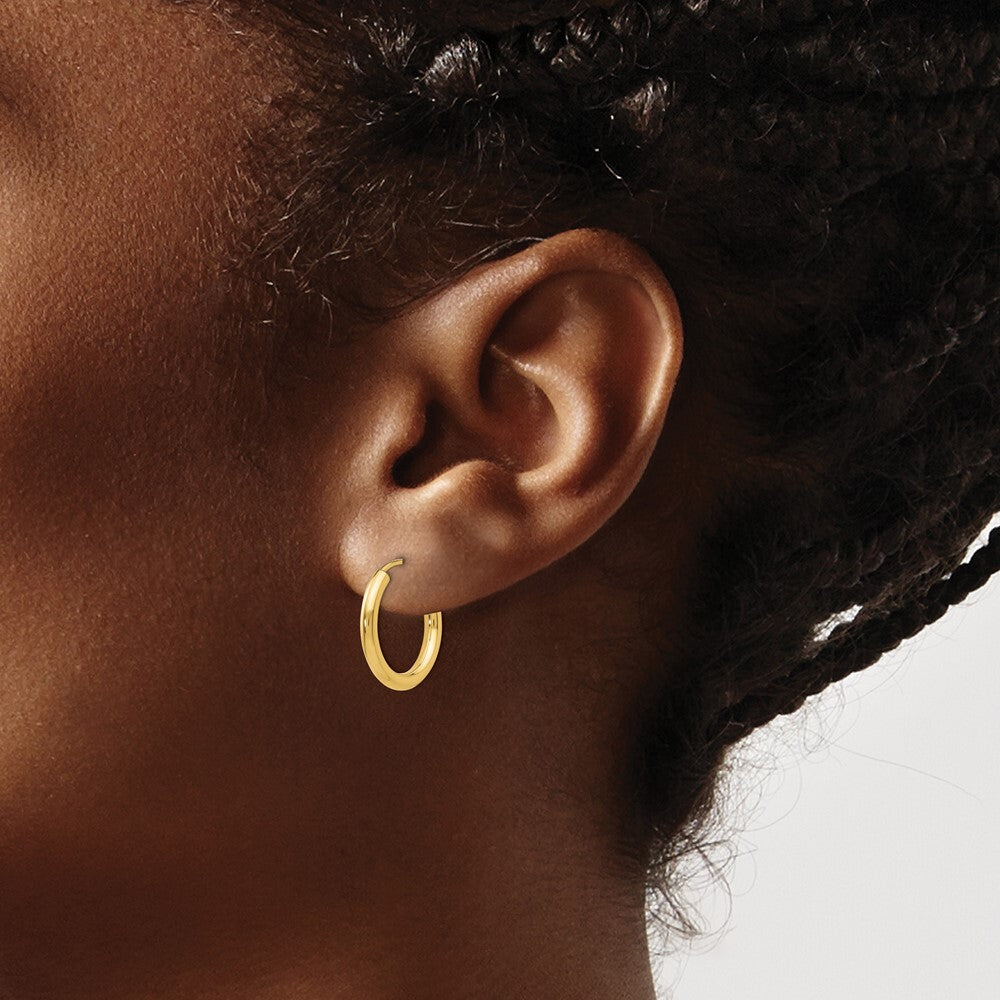 14k Yellow Gold Polished Round Endless 2mm Hoop Earrings Gift for Women