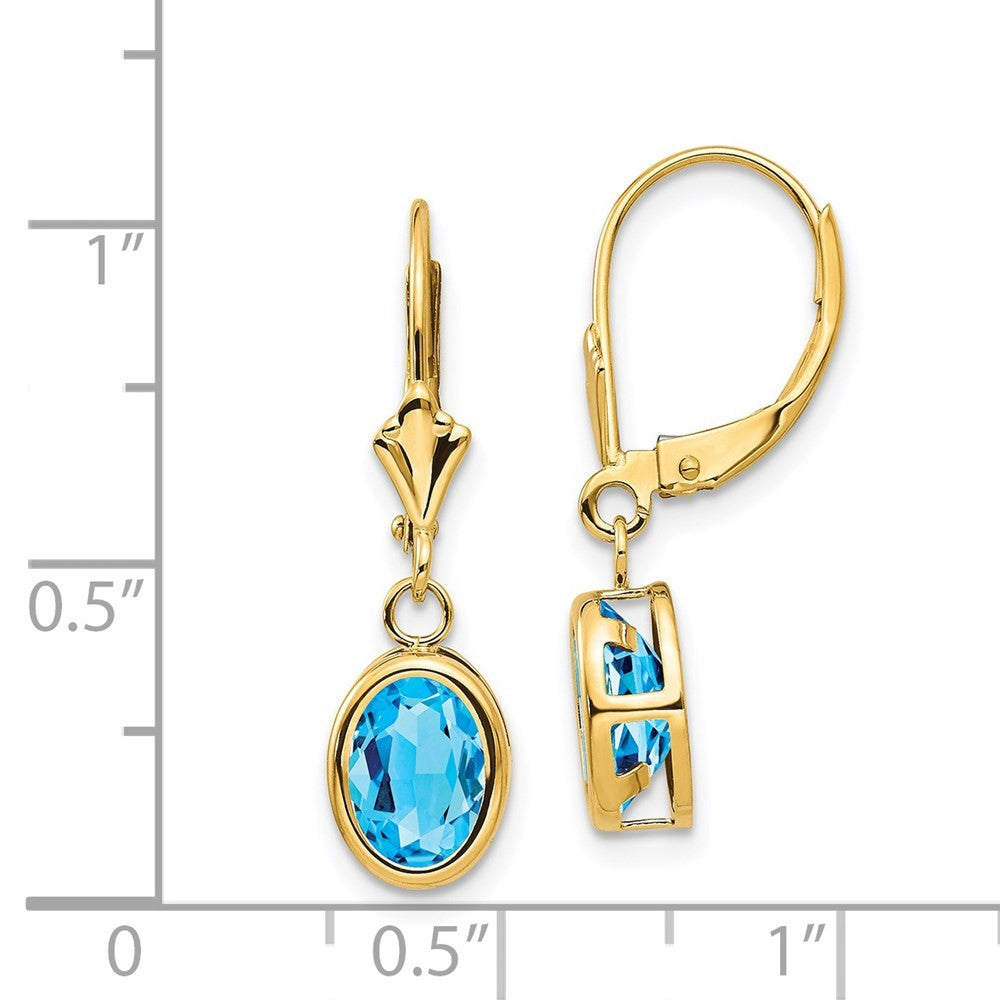 14k Yellow Gold 8x6mm Oval Blue Topaz Drop Dangle Earrings