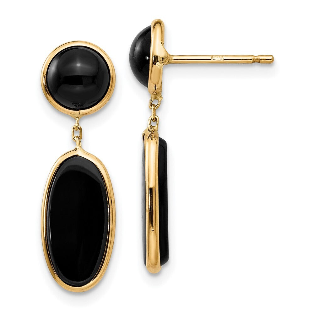 14k Yellow Gold Onyx Oval Dangle Earrings Gift for Women