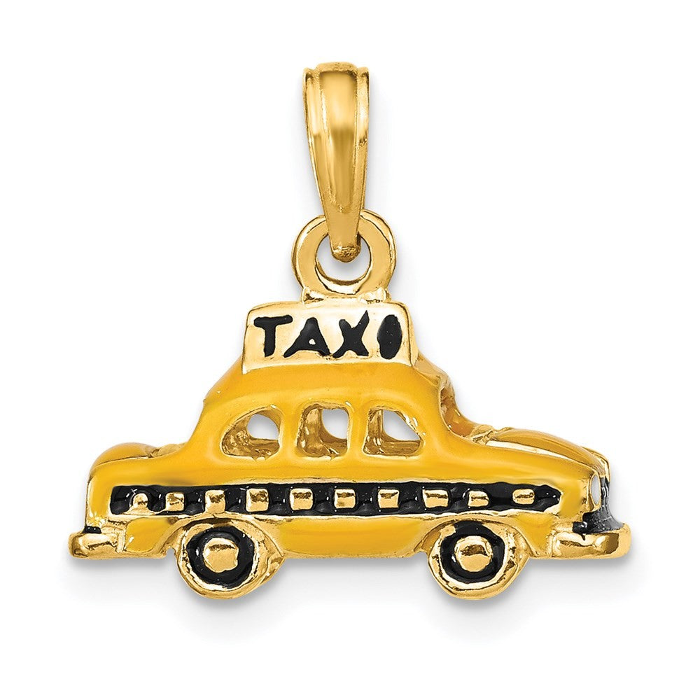 14k Yellow Gold 3D Enameled TAXI Pendant
