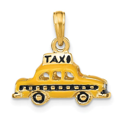 14k Yellow Gold 3D Enameled TAXI Pendant