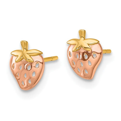 14k Yellow Gold with Rose Rhodium Polished Strawberry Stud Earrings