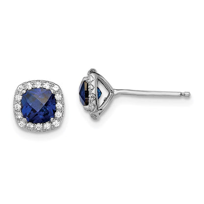 Sterling Silver Rhod-plated Created Blue/White Sapphire Earrings