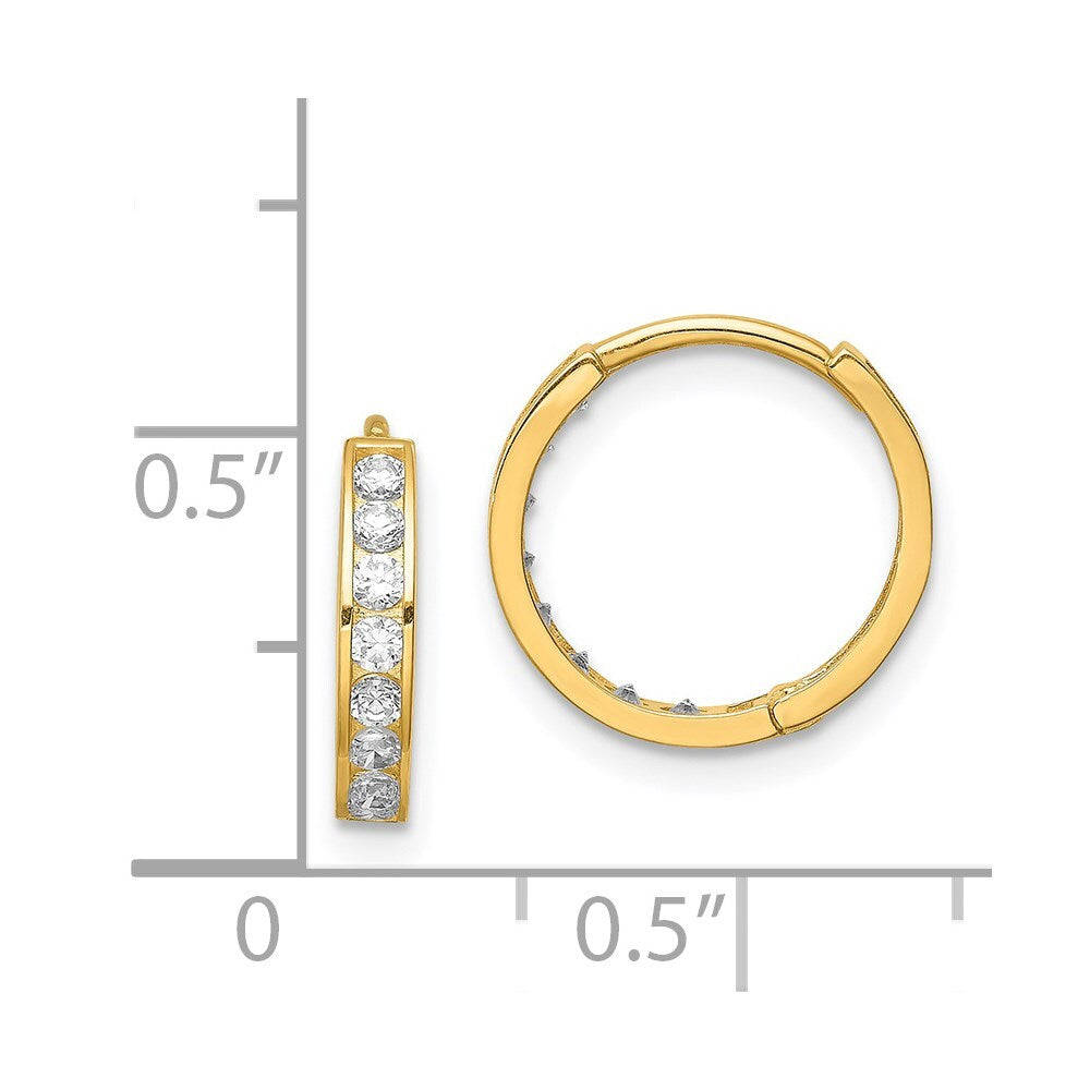 14k Yellow Gold Cubic Zirconia Hinged Hoop Earrings