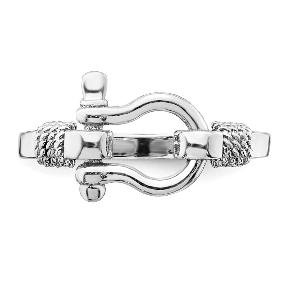 Sterling Silver Rhodium-Plated Polished Shackle with Rope Trim Ring Size 6