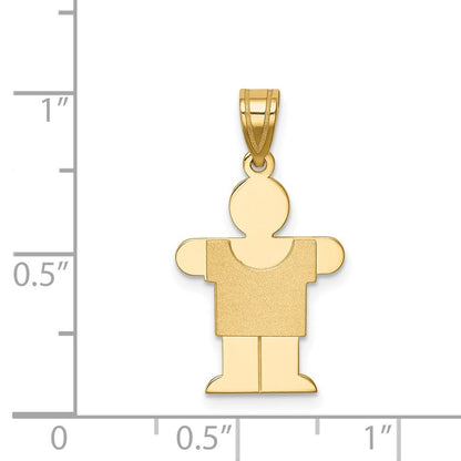 14k Yellow Gold Solid Satin Engravable Boy Charm Pendant for Women