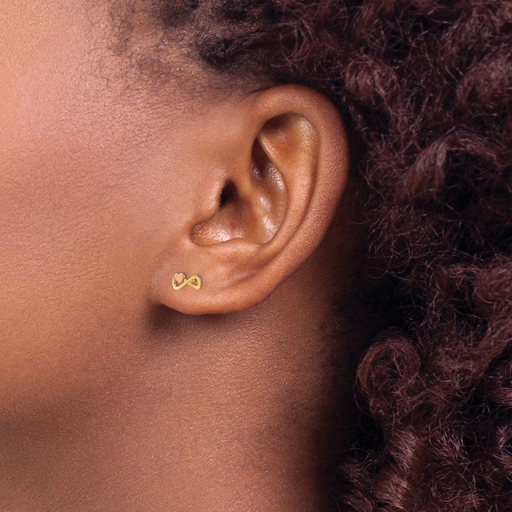 14K Two-tone Gold Infinity with Heart Earrings