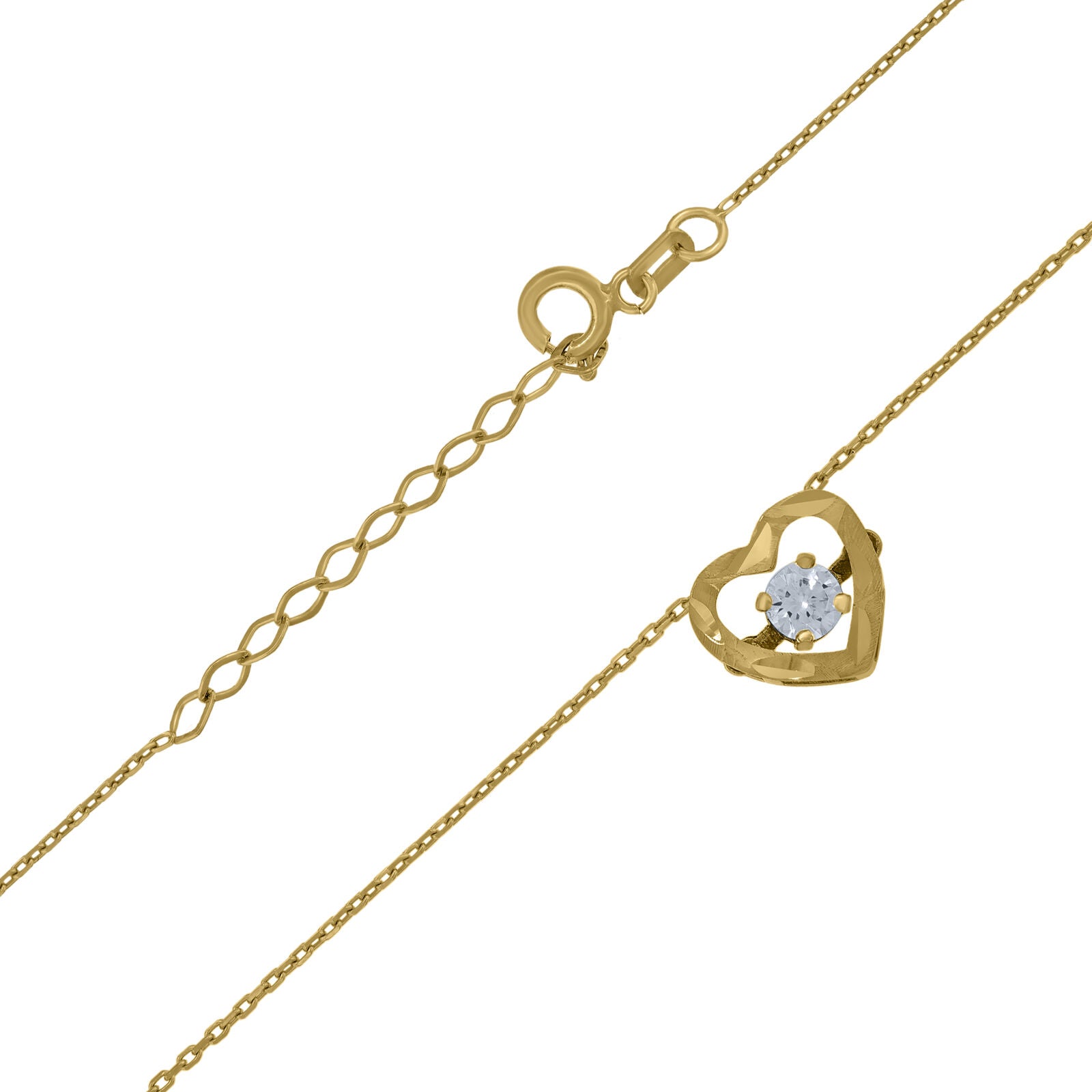 14Kt Yellow Gold Sparkling Cubic Zirconia Diamond-Cut Heart Pendant Necklace 18"