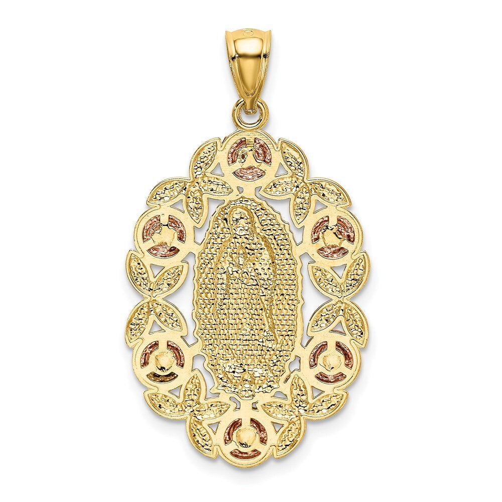 14k Two-tone Gold White Rhodium Lady Of Guadalupe Pendant for Women