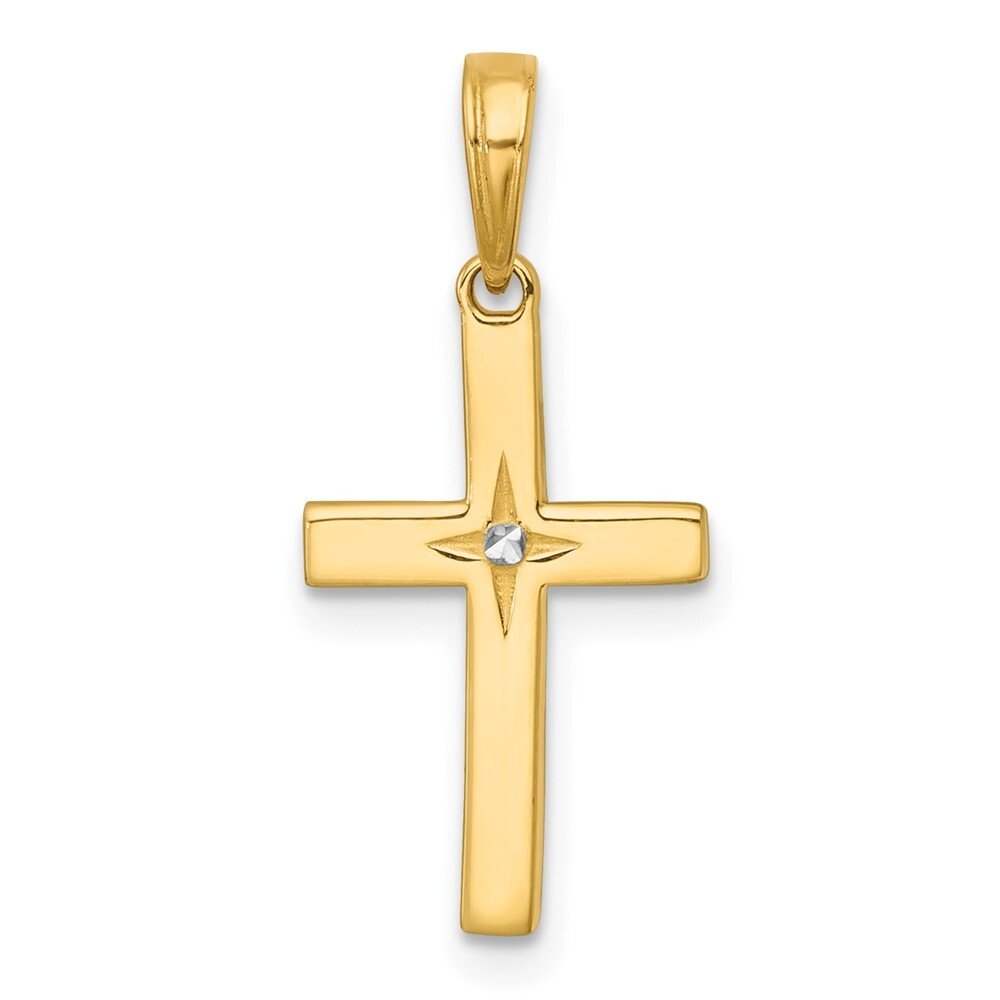 14k Yellow Gold Rhodium Diamond-Cut Cross Pendant for Women