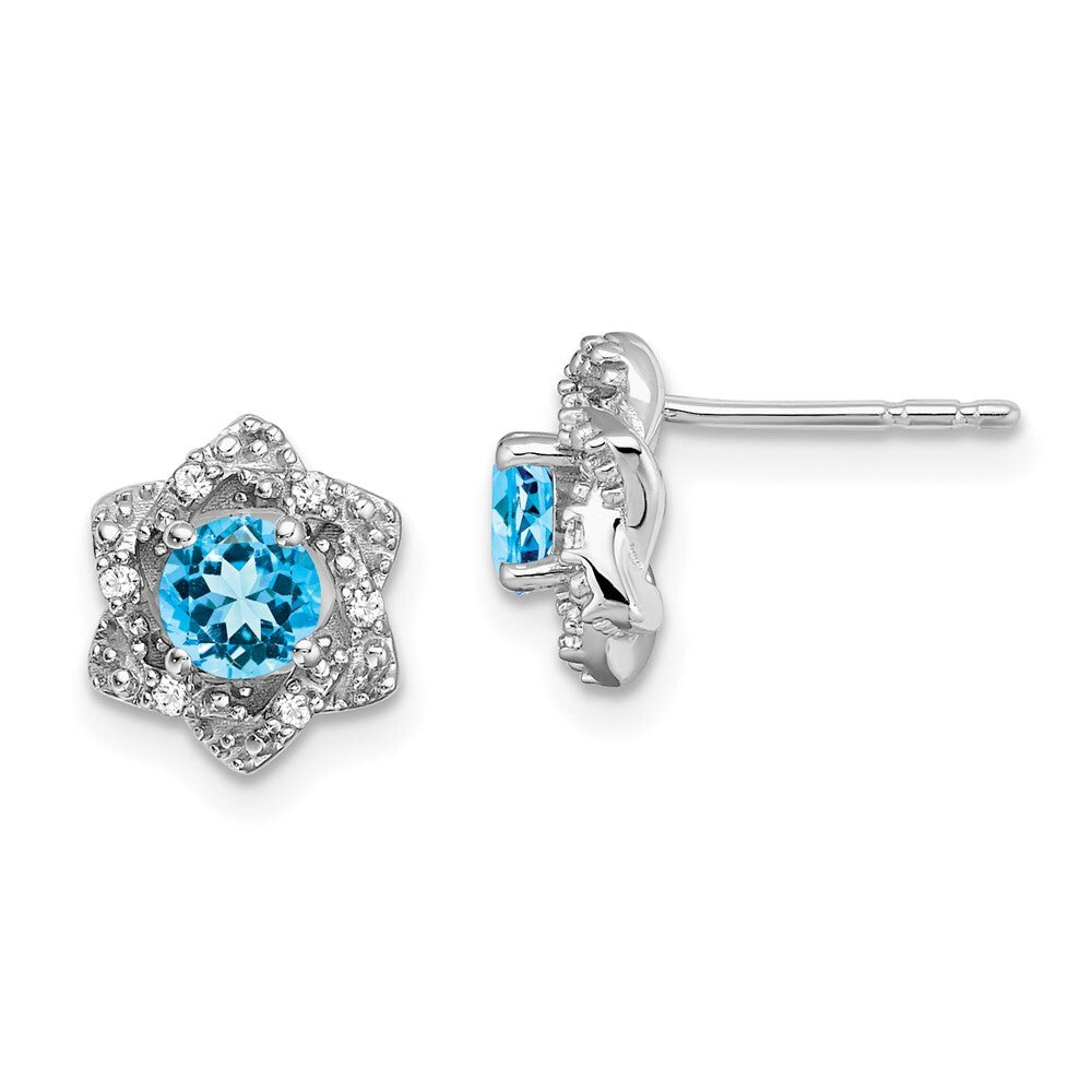 14k White Gold Blue Topaz and Diamond Stud Earrings