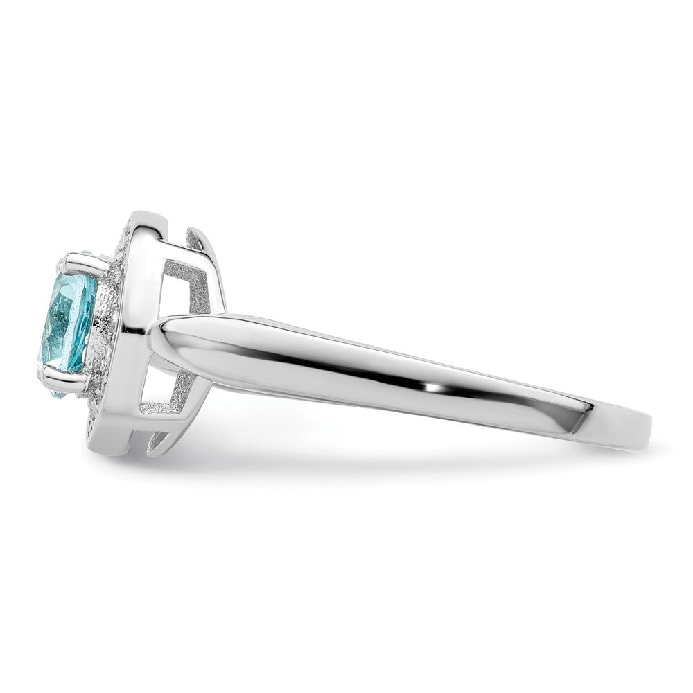 Sterling Silver Rhodium-plated CZ and Light Blue Glass Stone Ring Size 8
