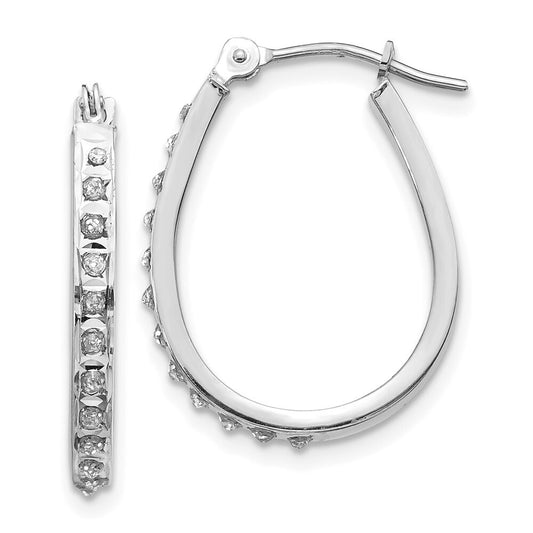 14k White Diamond Fascination Oval Hinged Hoop Earrings Gift for Women