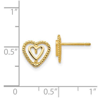 14k Yellow Gold Heart Stud Earrings Gift for Women