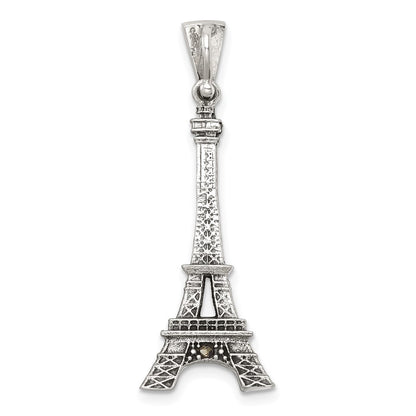Sterling Silver Antiqued Marcasite 3-D Eiffel Tower Pendant