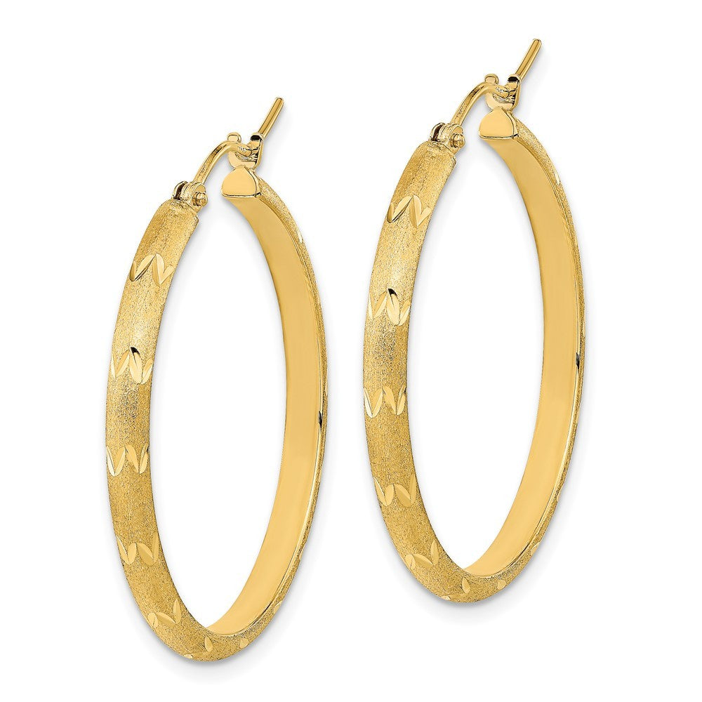 14k Yellow Gold Polished and Satin Diamond-cut Hoop Earrings