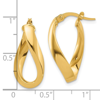 14k Yellow Gold Polished Twisted Oval Hoop Earrings Gift for Women
