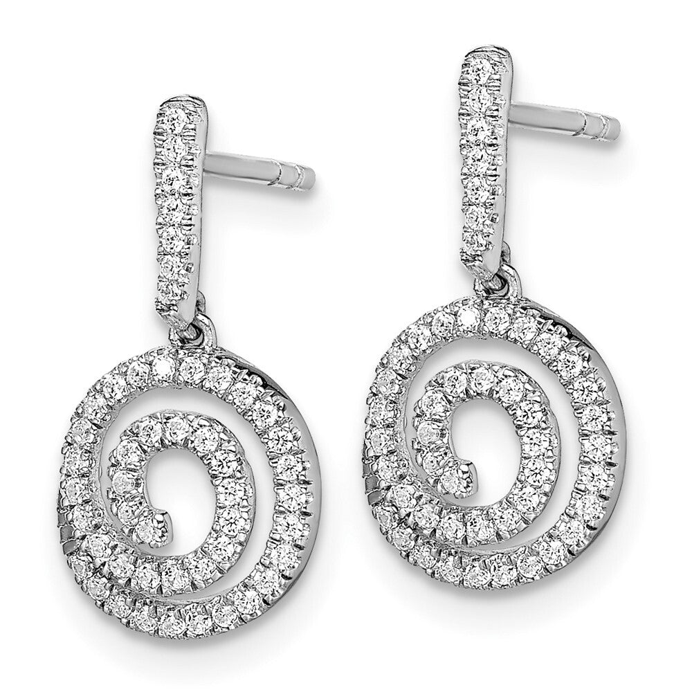 14k White Gold Circle Swirl Diamond Dangle Earrings