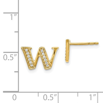 14k Yellow Gold Diamond Initial W Stud Earrings
