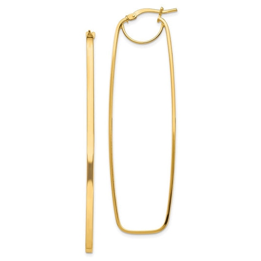 14k Yellow Gold Polished 2mm Rectangle Hoop Earrings