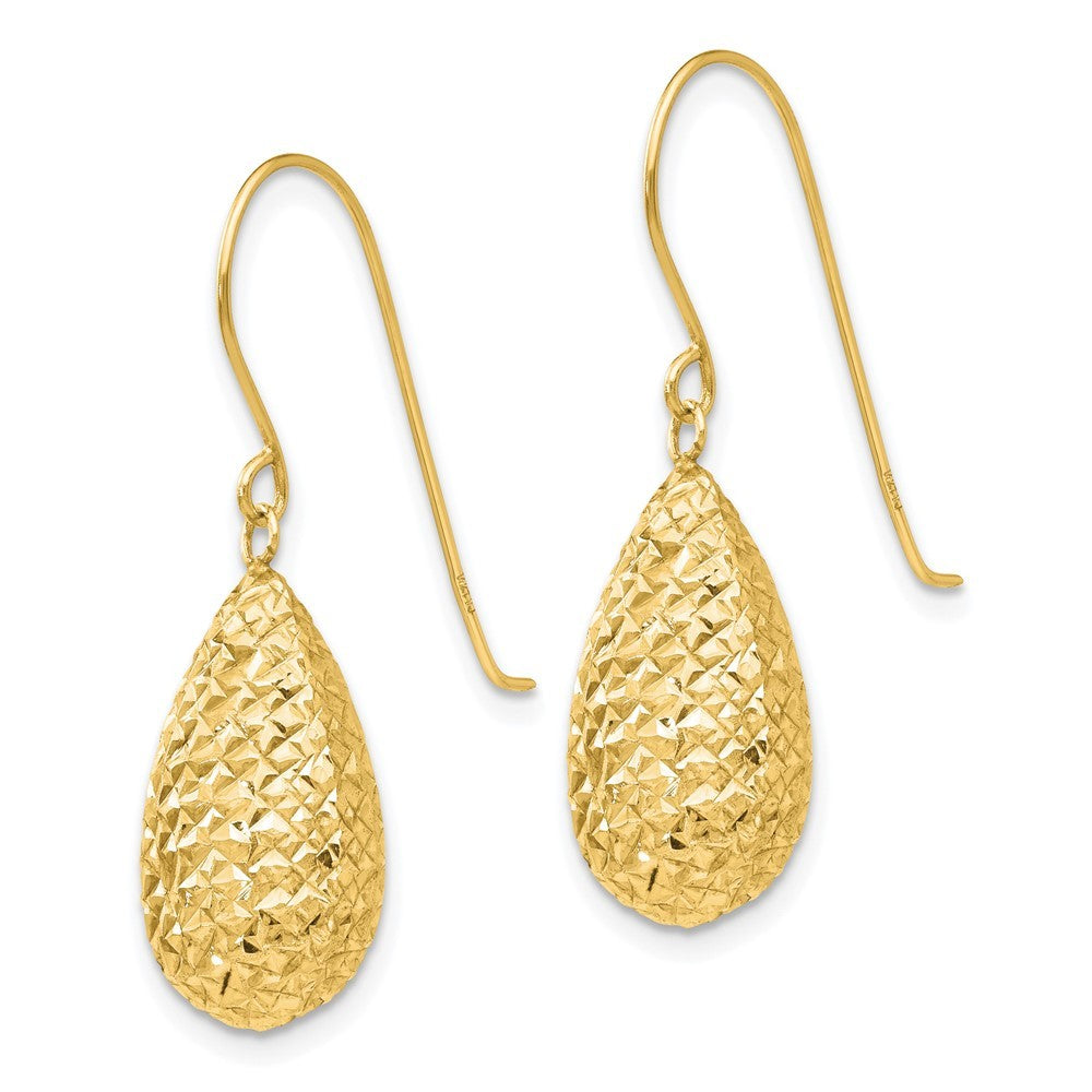 14k Yellow Gold Puff Teardrop Earrings