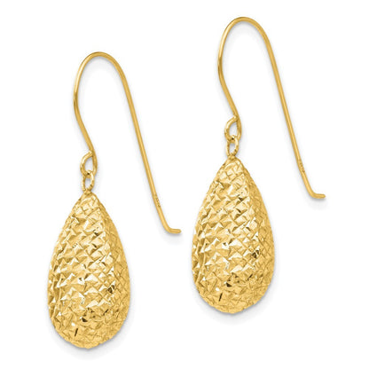 14k Yellow Gold Puff Teardrop Earrings