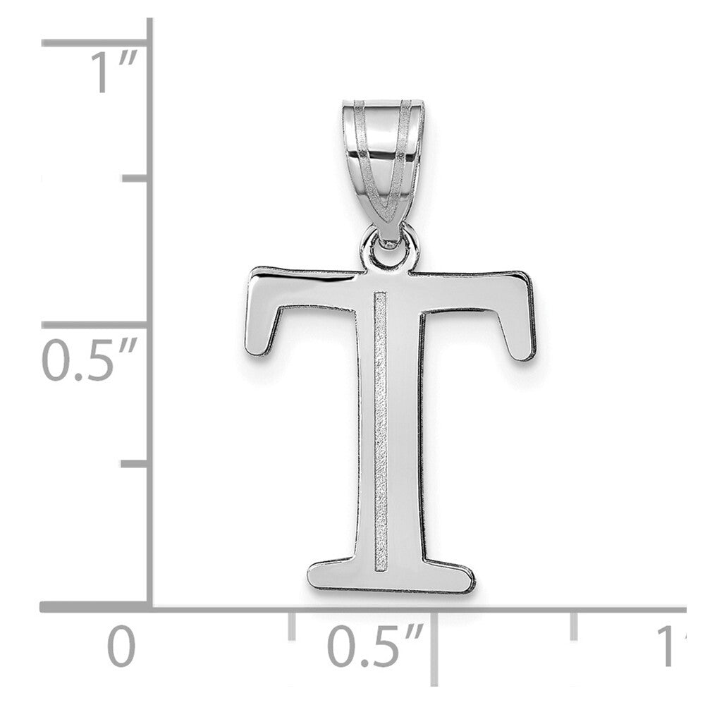 14k White Gold Polished Etched Letter T Initial Pendant for Women
