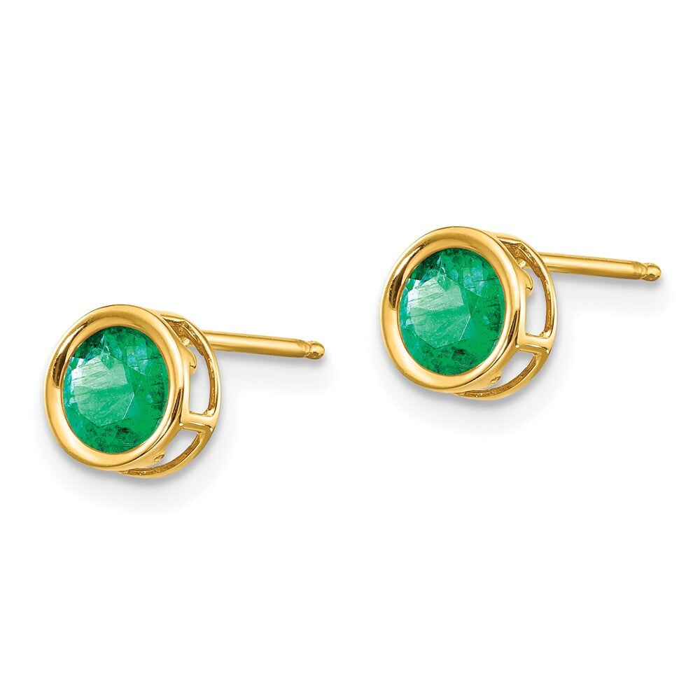 14k Yellow Gold 5mm Bezel Emerald Stud Earrings Gift for Women