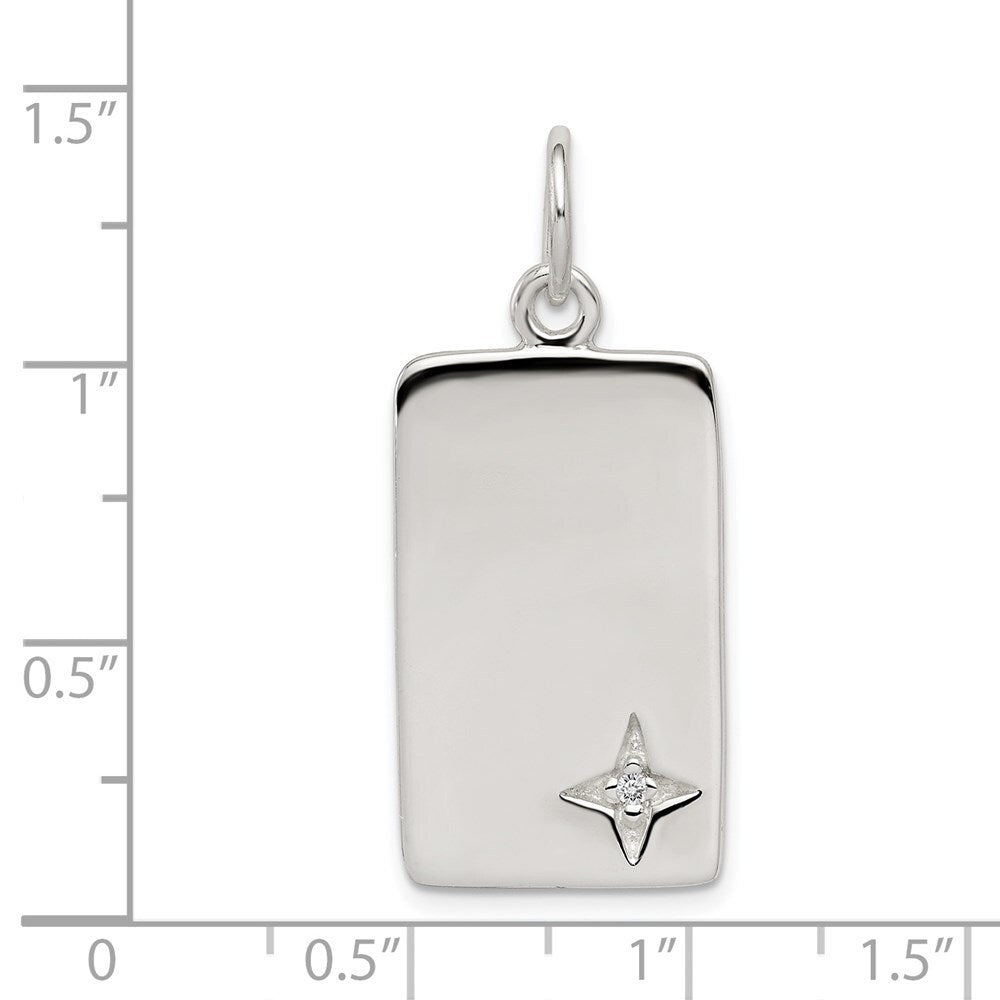 Sterling Silver Cubic Zirconia Polished Rectangle Charm