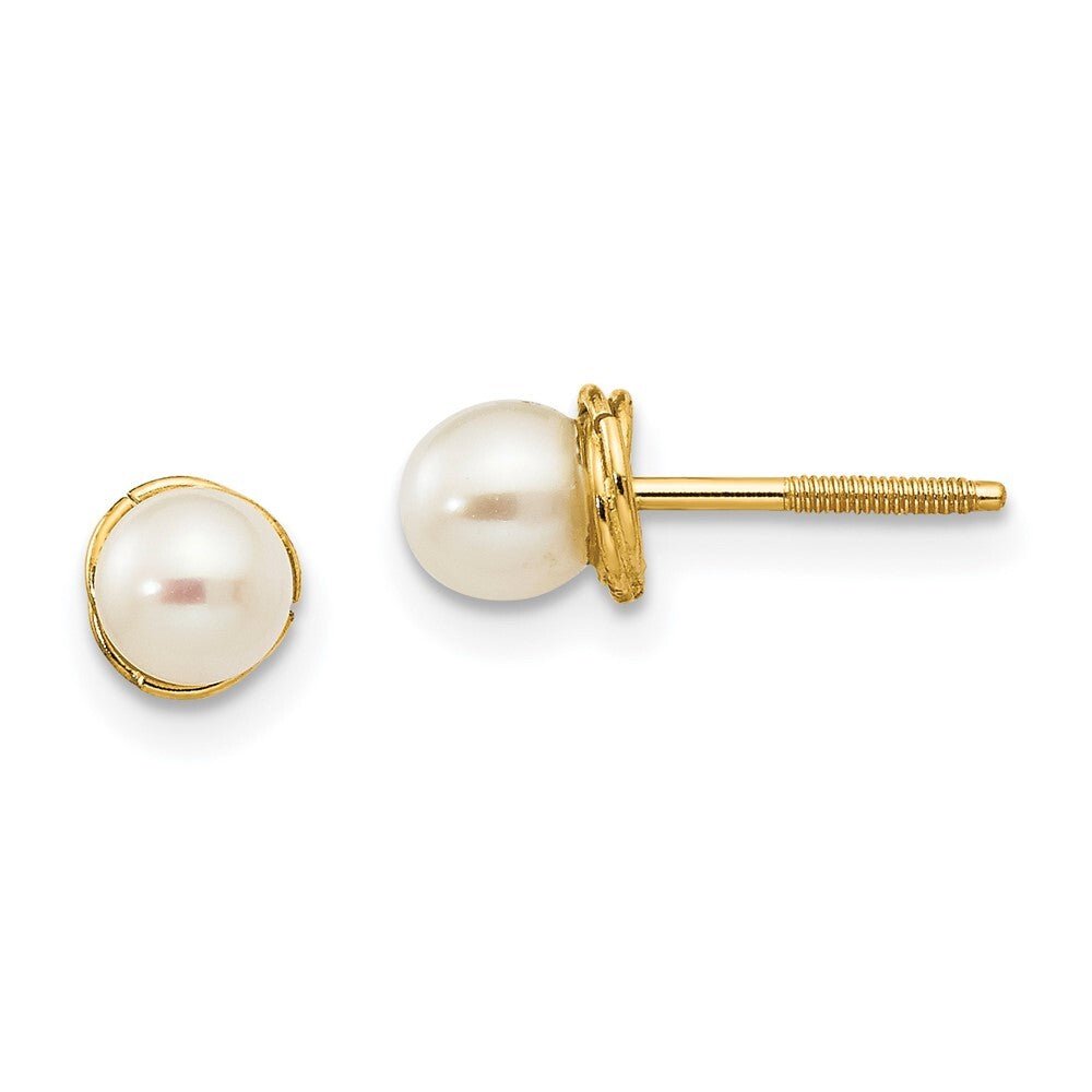 14k Yellow Gold 4-5mm Semi-round FW Cultured Pearl Love Knot Stud Earrings