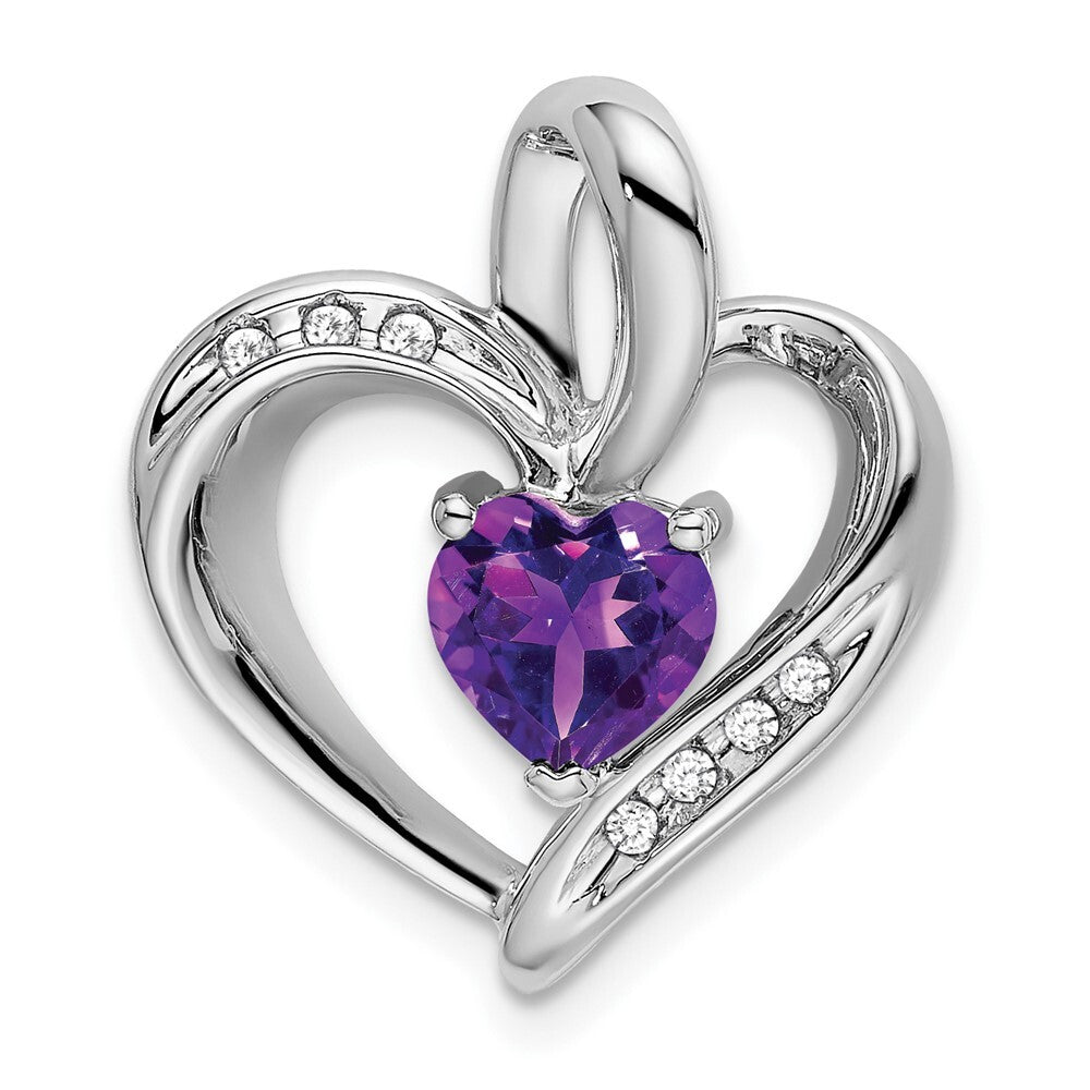 14k White Gold Amethyst and Diamond Heart Pendant for Women